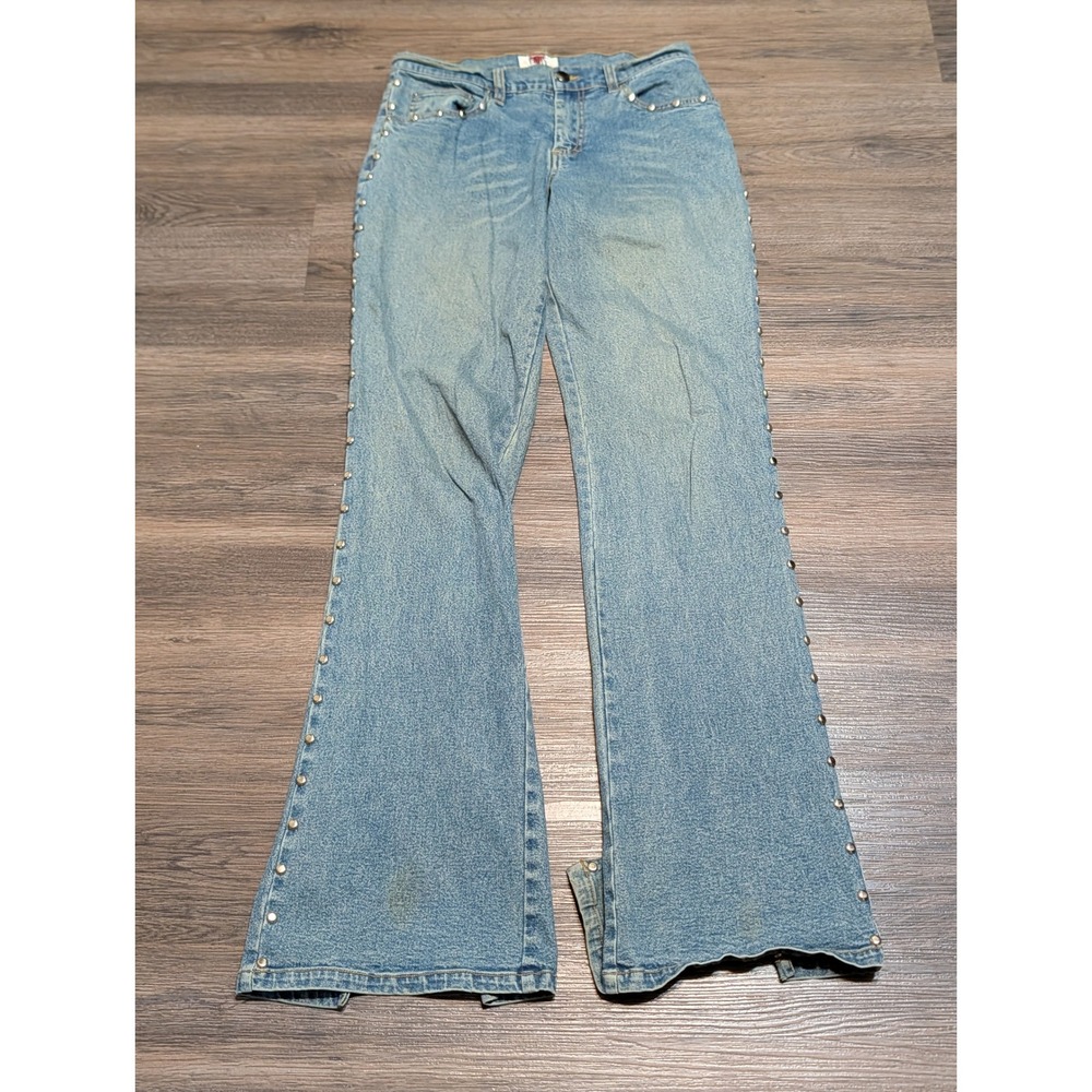 Venus Light Wash Studded Split Hem Flare Jeans Size 3 Y2K Western Boho